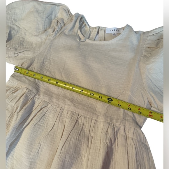 Mable Mini Dress Babydoll Puff Sleeve Cream Linen Casual Summer Dress New Size S - Picture 4 of 9